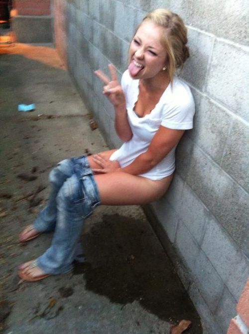 public Drunk in girls pissing